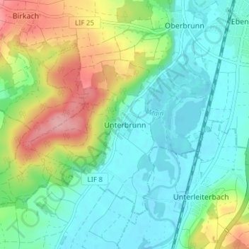 Mappa topografica Unterbrunn, altitudine, rilievo