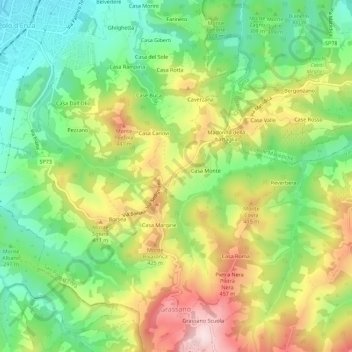 Mappa topografica Sedignano, altitudine, rilievo