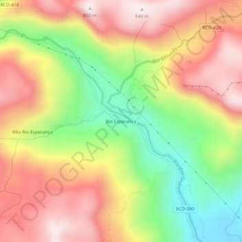 Mappa topografica Rio Esperança, altitudine, rilievo