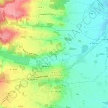 Mappa topografica Penelle, altitudine, rilievo