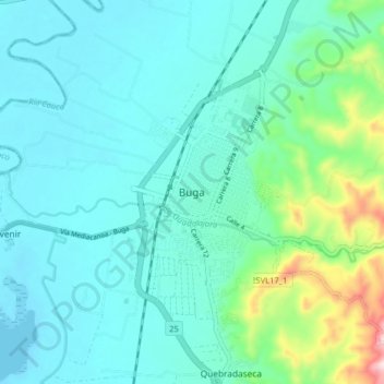 Mappa topografica Buga, altitudine, rilievo