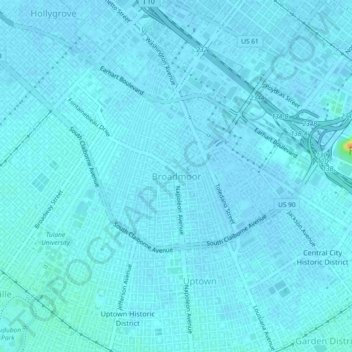 Mappa topografica Broadmoor, altitudine, rilievo