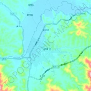 Mappa topografica 勐海镇, altitudine, rilievo