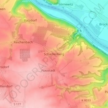 Mappa topografica Scharfenberg, altitudine, rilievo