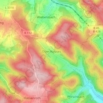 Mappa topografica Ober-Nauses, altitudine, rilievo