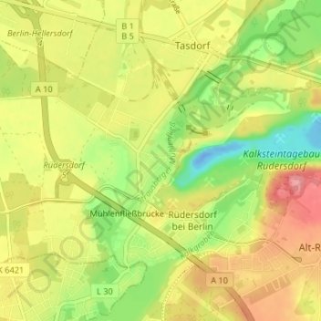Mappa topografica Bergbrück, altitudine, rilievo