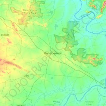 Mappa topografica Ranebennur, altitudine, rilievo