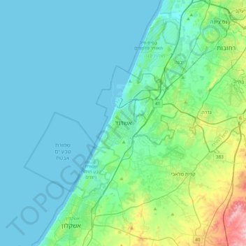 Mappa topografica Ashdod, altitudine, rilievo