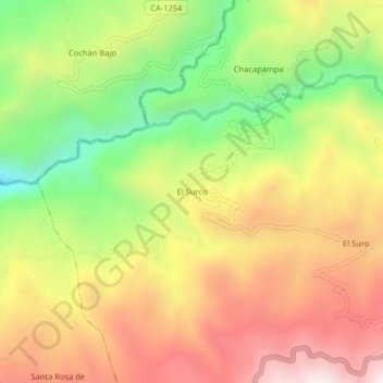 Mappa topografica El Surco, altitudine, rilievo