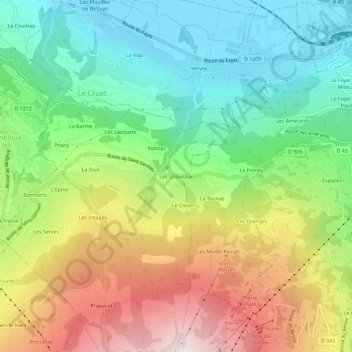 Mappa topografica Les Choseaux, altitudine, rilievo