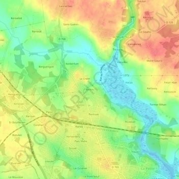Mappa topografica Kerlois, altitudine, rilievo
