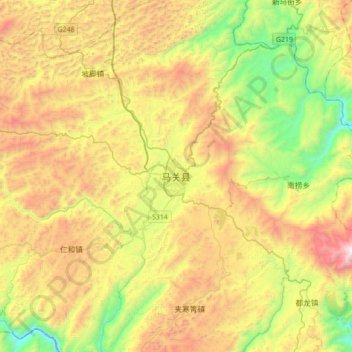 Mappa topografica 马关县, altitudine, rilievo