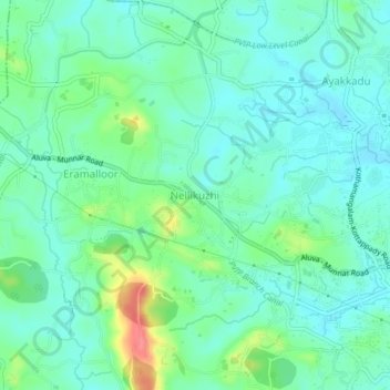 Mappa topografica Nellikuzhi, altitudine, rilievo