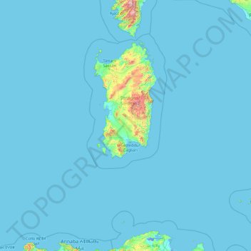 Mappa topografica Sud Sardegna, altitudine, rilievo
