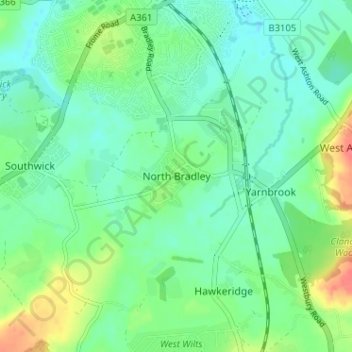 Mappa topografica North Bradley, altitudine, rilievo