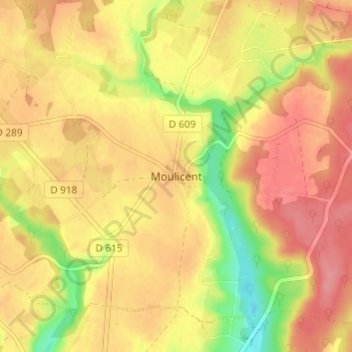 Mappa topografica Moulicent, altitudine, rilievo