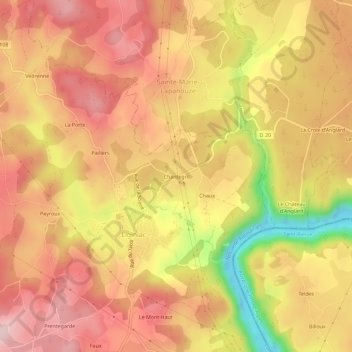 Mappa topografica Chantegril, altitudine, rilievo