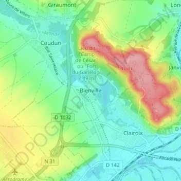 Mappa topografica Bienville, altitudine, rilievo