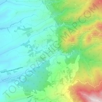 Mappa topografica Pomaia, altitudine, rilievo