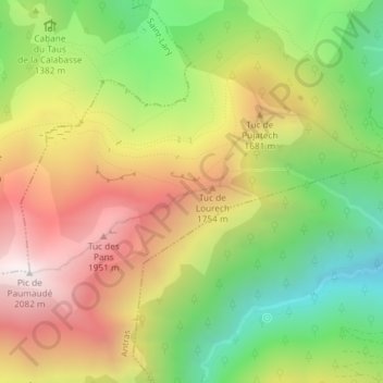 Mappa topografica Col de Lourech, altitudine, rilievo