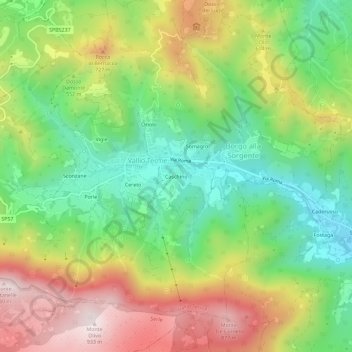Mappa topografica Caschino, altitudine, rilievo