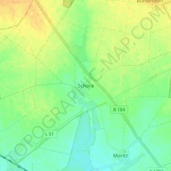 Mappa topografica Schora, altitudine, rilievo