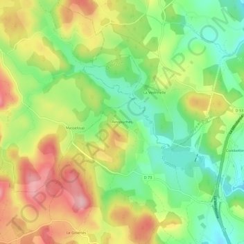 Mappa topografica Ressouches, altitudine, rilievo