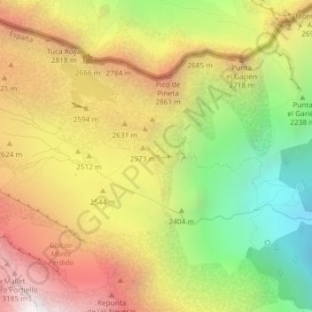 Mappa topografica Balcón de Pineta, altitudine, rilievo