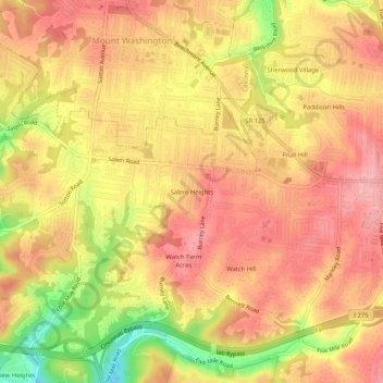 Mappa topografica Salem Heights, altitudine, rilievo