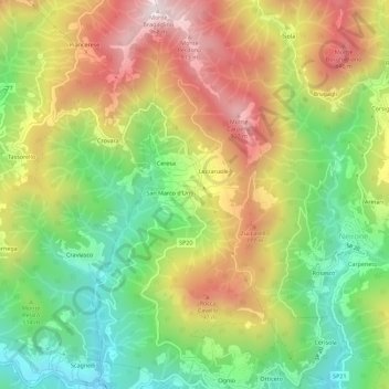 Mappa topografica Bossola, altitudine, rilievo