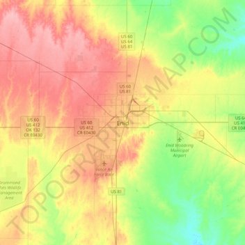 Mappa topografica Enid, altitudine, rilievo