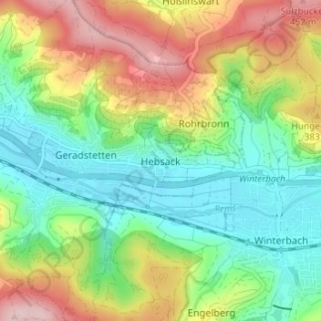 Mappa topografica Hebsack, altitudine, rilievo