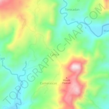 Mappa topografica Camia, altitudine, rilievo