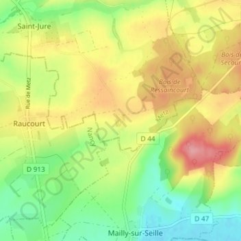 Mappa topografica Ressaincourt, altitudine, rilievo