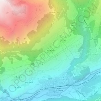 Mappa topografica La Thuile, altitudine, rilievo