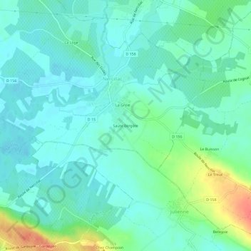 Mappa topografica Saute Bergère, altitudine, rilievo
