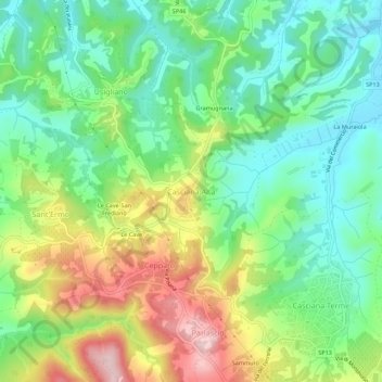 Mappa topografica Casciana Alta, altitudine, rilievo
