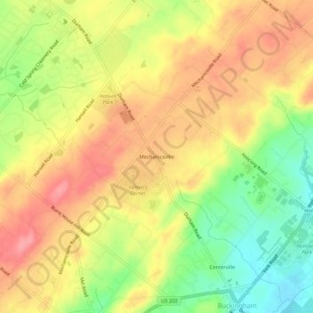 Mappa topografica Mechanicsville, altitudine, rilievo