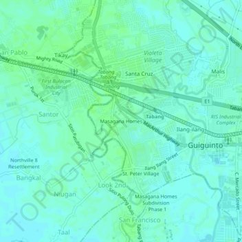 Mappa topografica Masagana Homes, altitudine, rilievo