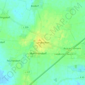 Mappa topografica Landkirchen, altitudine, rilievo