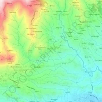 Mappa topografica Oro, altitudine, rilievo