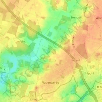 Mappa topografica Bentloge, altitudine, rilievo