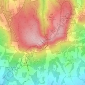 Mappa topografica Leith Hill, altitudine, rilievo