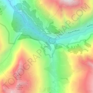 Mappa topografica Souchey, altitudine, rilievo