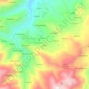 Mappa topografica Verdù, altitudine, rilievo