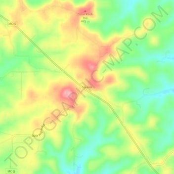 Mappa topografica Squires, altitudine, rilievo