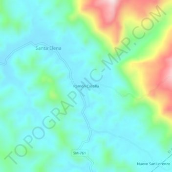 Mappa topografica Ramón Castilla, altitudine, rilievo