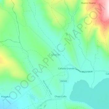 Mappa topografica Cañadas, altitudine, rilievo