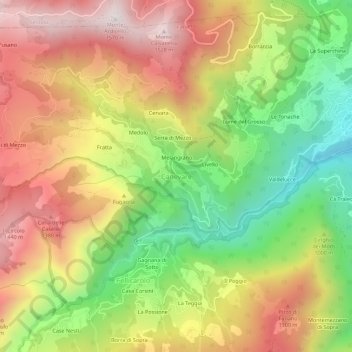 Mappa topografica Canevare, altitudine, rilievo