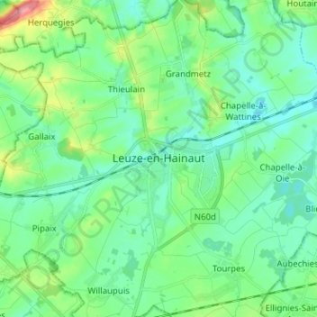 Mappa topografica Leuze-en-Hainaut, altitudine, rilievo
